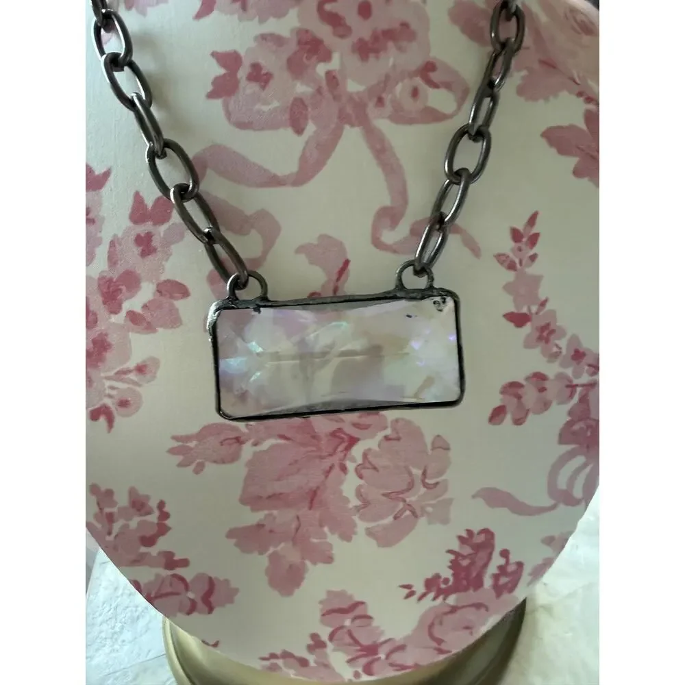 Crystal Rectangle Necklace Silver Tone